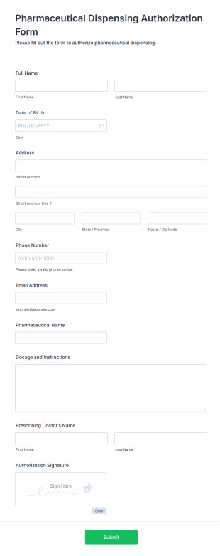 Pharmaceutical Dispensing Authorization Form Template