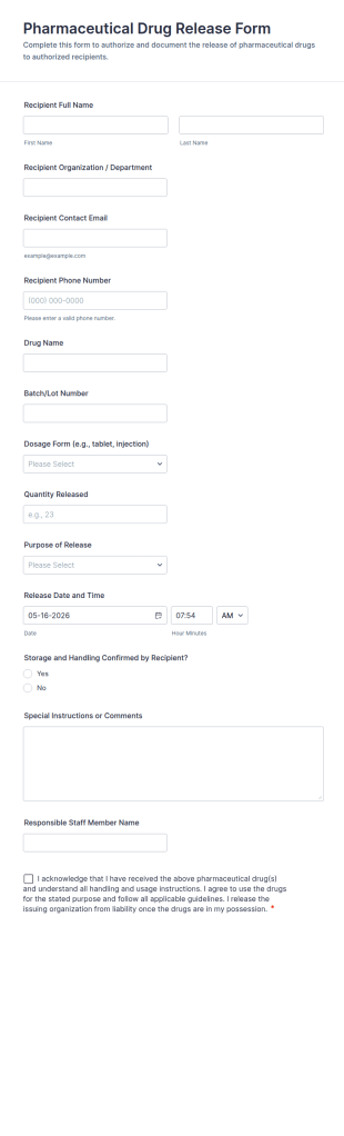 Pharmaceutical Drug Release Form Template