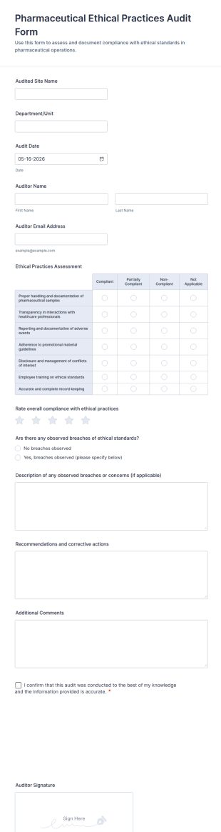 Pharmaceutical Ethical Practices Audit Form Template