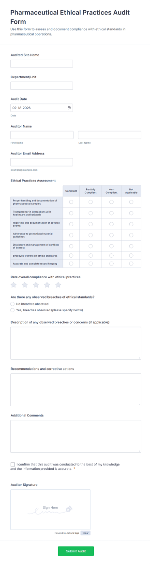 Pharmaceutical Ethical Practices Audit Form Template
