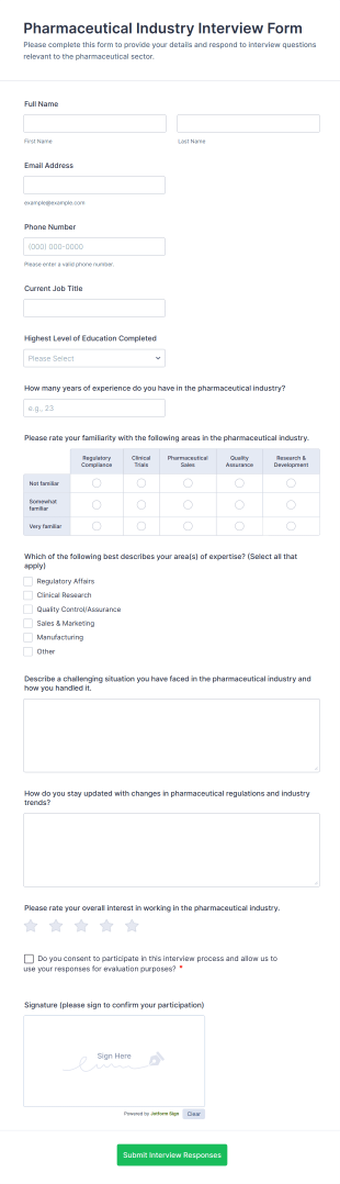 Pharmaceutical Industry Interview Form Template
