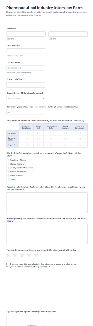 Pharmaceutical Industry Interview Form Template