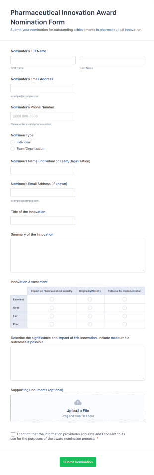 Pharmaceutical Innovation Award Nomination Form Template