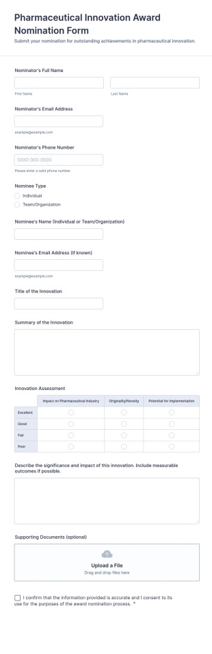 Pharmaceutical Innovation Award Nomination Form Template