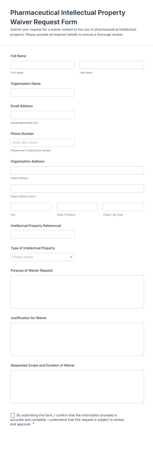 Pharmaceutical Intellectual Property Waiver Request Form Template