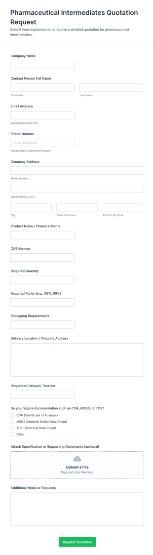 Pharmaceutical Intermediates Quotation Request Form Template