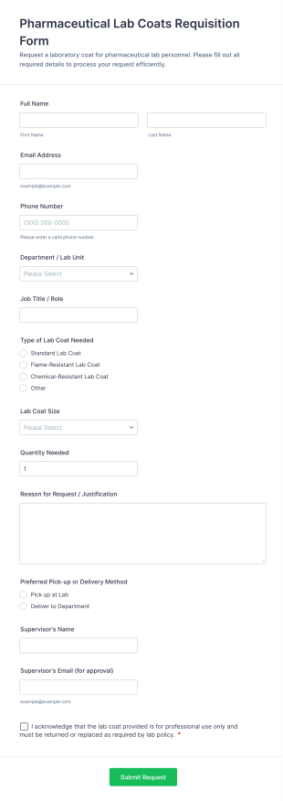 Pharmaceutical Lab Coats Requisition Form Template