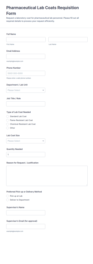 Pharmaceutical Lab Coats Requisition Form Template