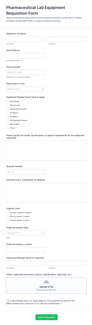 Pharmaceutical Lab Equipment Requisition Form Template