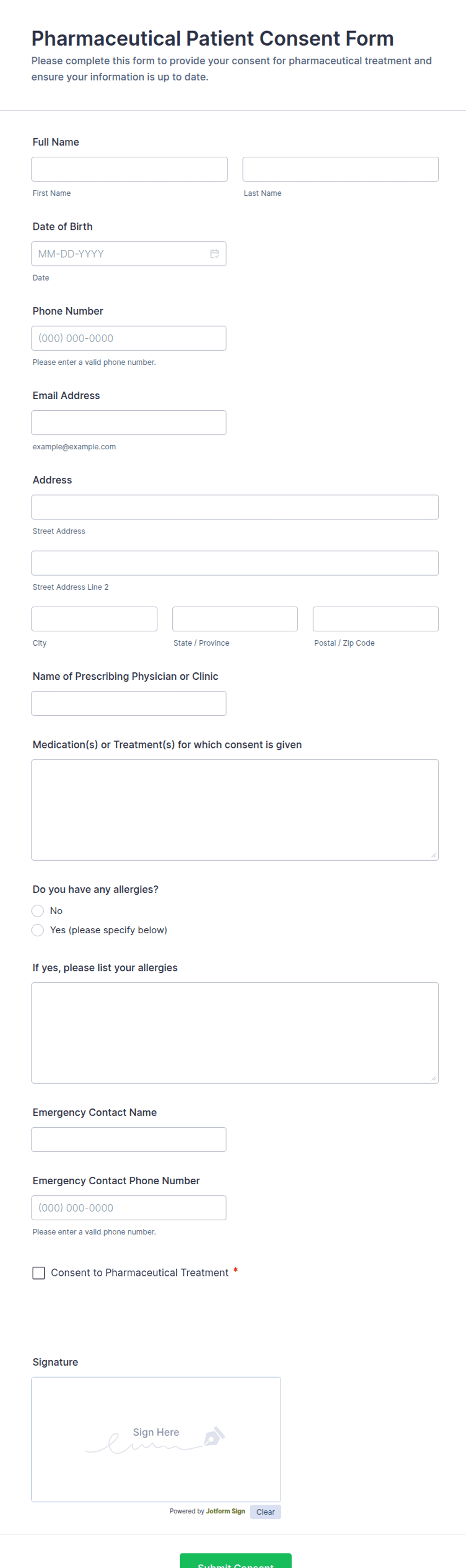 Pharmaceutical Patient Consent Form Template | Jotform