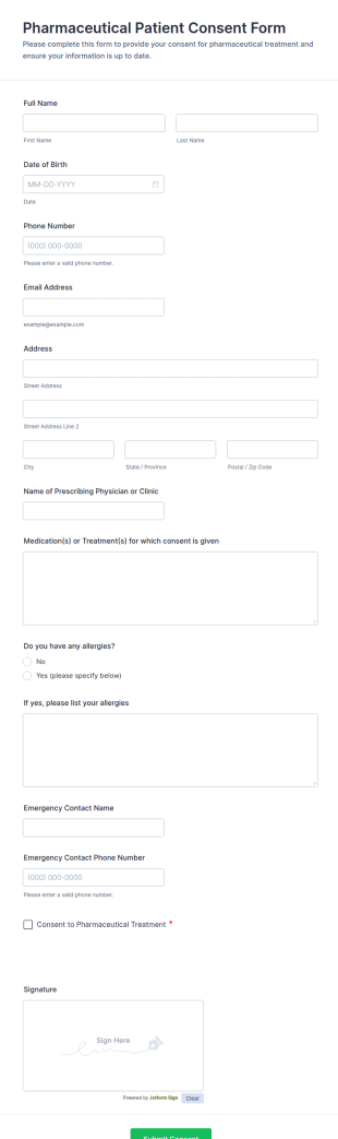 Pharmaceutical Patient Consent Form Template