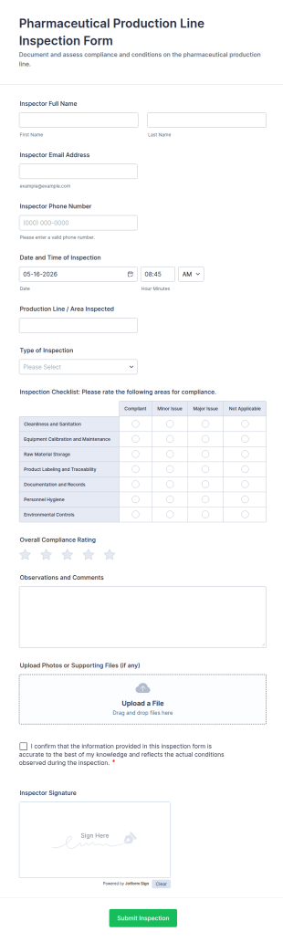 Pharmaceutical Production Line Inspection Form Template
