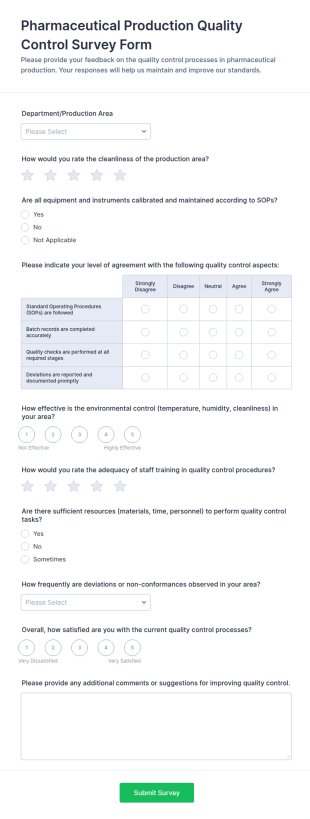 Pharmaceutical Production Quality Control Survey Form Template