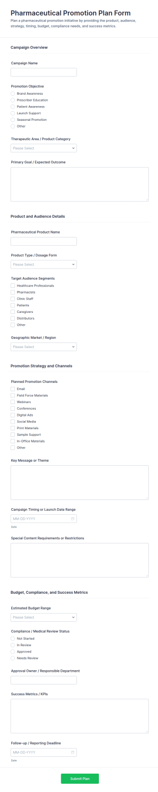 Pharmaceutical Promotion Plan Form Template