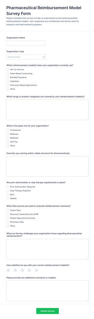 Pharmaceutical Reimbursement Model Survey Form Template