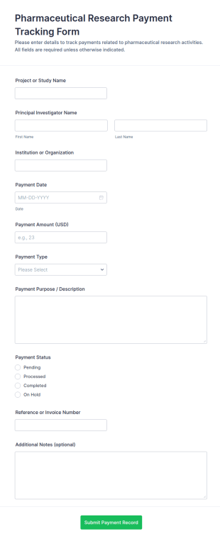 Pharmaceutical Research Payment Tracking Form Template