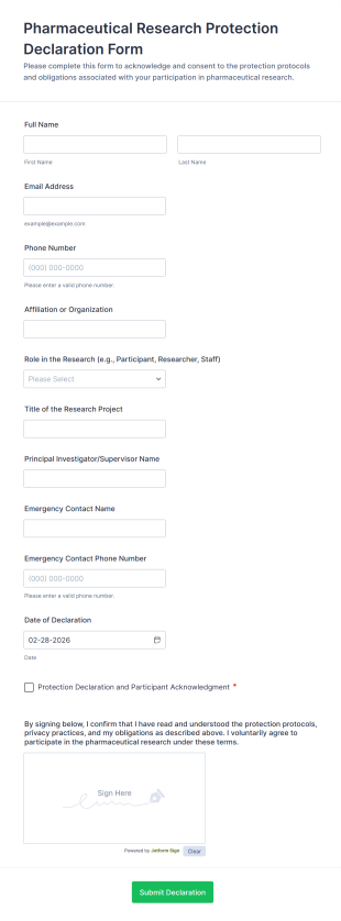 Pharmaceutical Research Protection Declaration Form Template