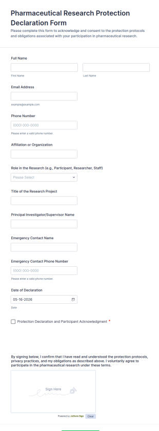 Pharmaceutical Research Protection Declaration Form Template