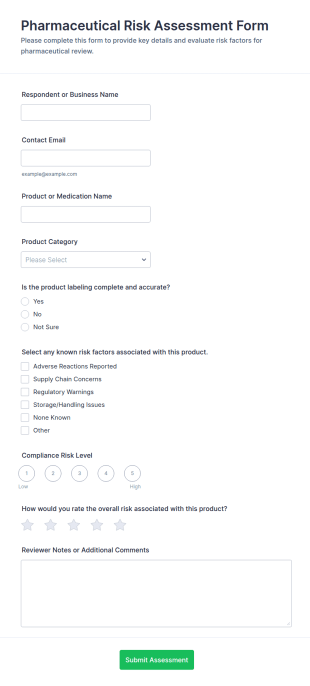 Pharmaceutical Risk Assessment Form Template