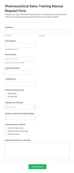 Pharmaceutical Sales Training Manual Request Form Template