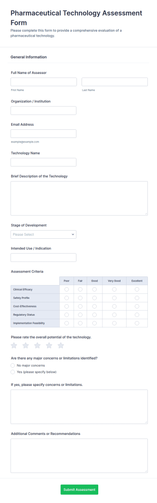 Pharmaceutical Technology Assessment Form Template