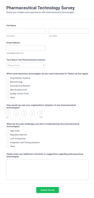 Pharmaceutical Technology Survey Form Template