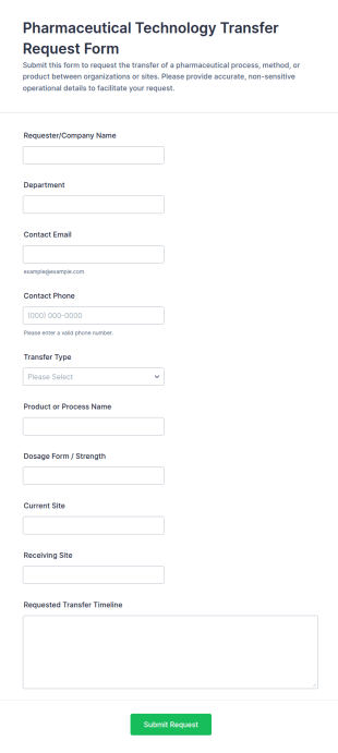 Pharmaceutical Technology Transfer Request Form Template