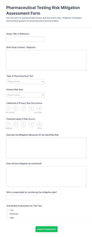 Pharmaceutical Testing Risk Mitigation Assessment Form Template