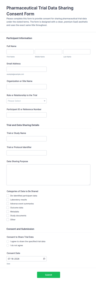 Pharmaceutical Trial Data Sharing Consent Form Template