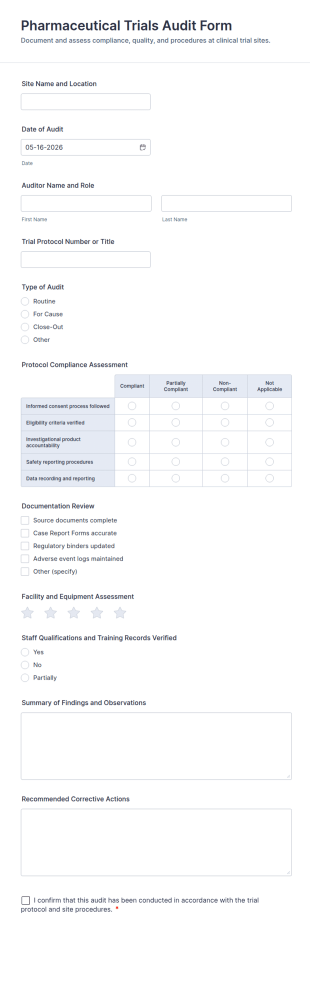 Pharmaceutical Trials Audit Form Template
