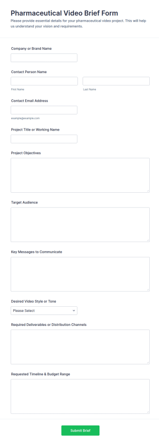 Pharmaceutical Video Brief Form Template