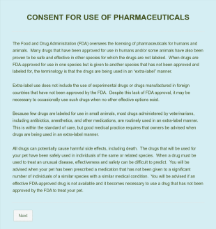 Pharmaceuticals Consent Form For Pets Form Template