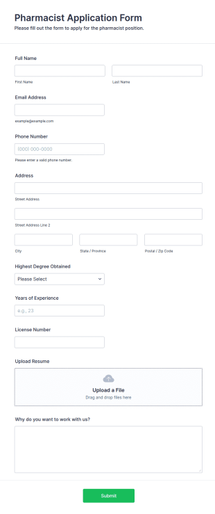 Pharmacist Application Form Template