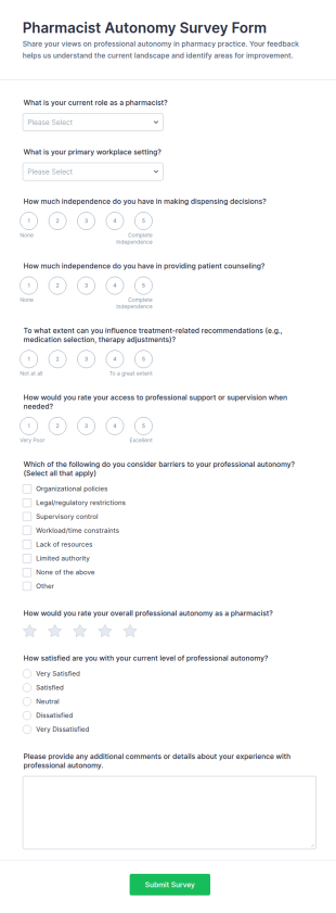 Pharmacist Autonomy Survey Form Template
