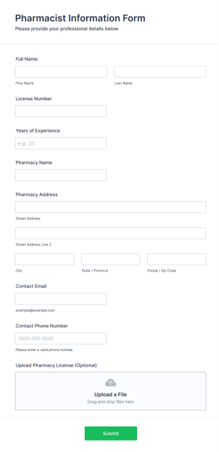 Pharmacist Information Form Template