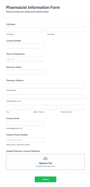 Pharmacist Information Form Template