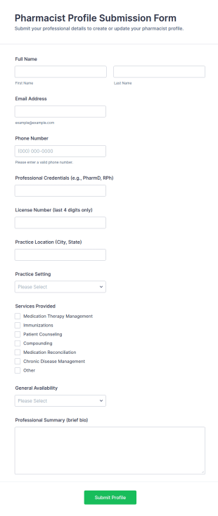 Pharmacist Profile Submission Form Template