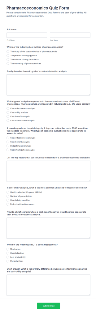 Pharmacoeconomics Quiz Form Template