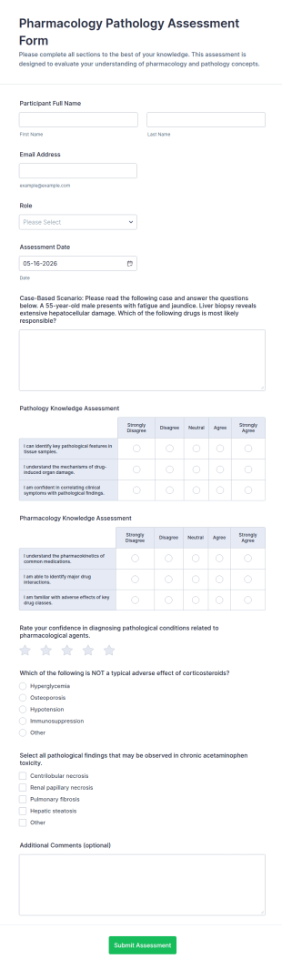Pharmacology Pathology Assessment Form Template