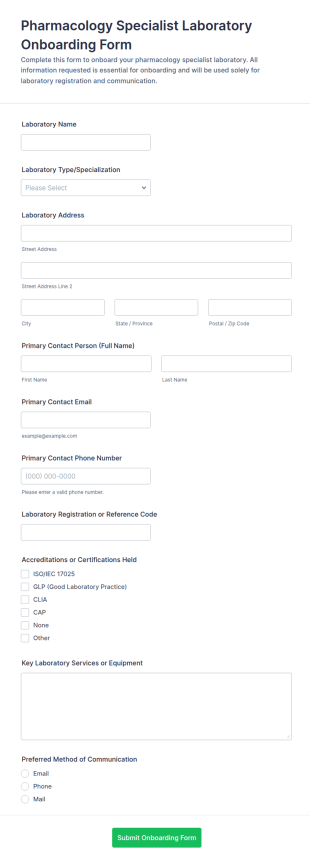 Pharmacology Specialist Laboratory Onboarding Form Template