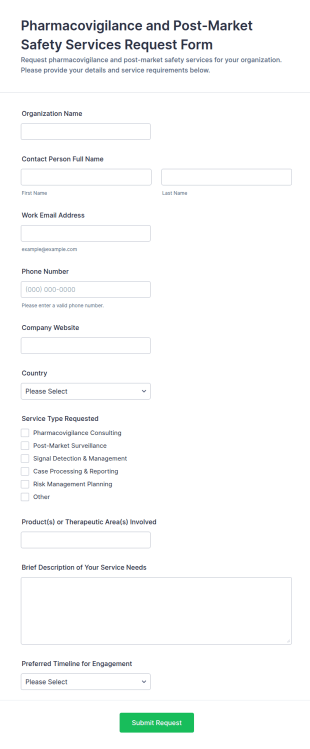 Pharmacovigilance And Post Market Safety Services Request Form Template