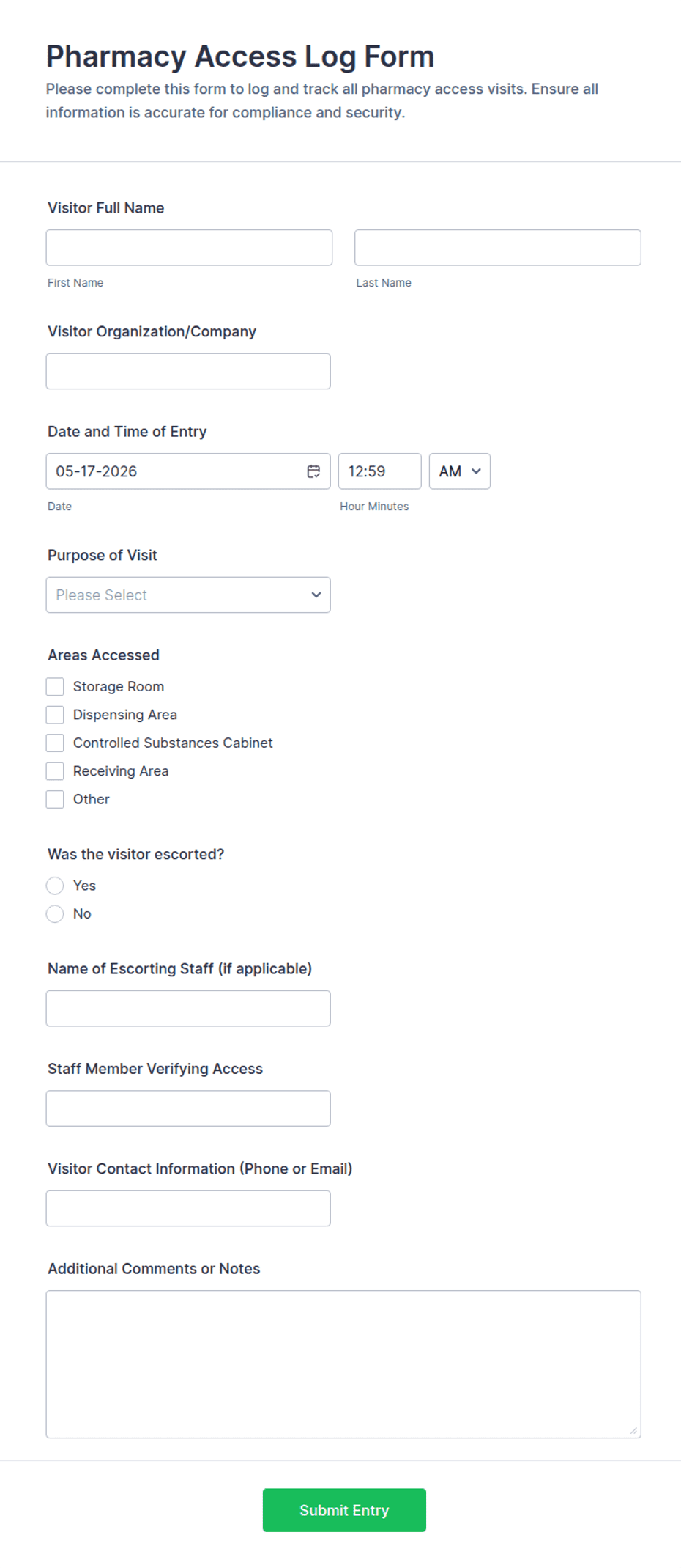 Pharmacy Access Log Form Template | Jotform