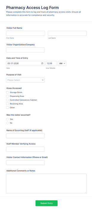 Pharmacy Access Log Form Template