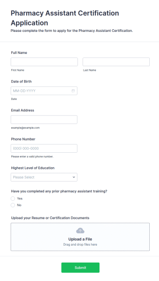 Pharmacy Assistant Certification Application Form Template