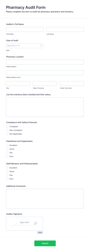 Pharmacy Audit Form Template