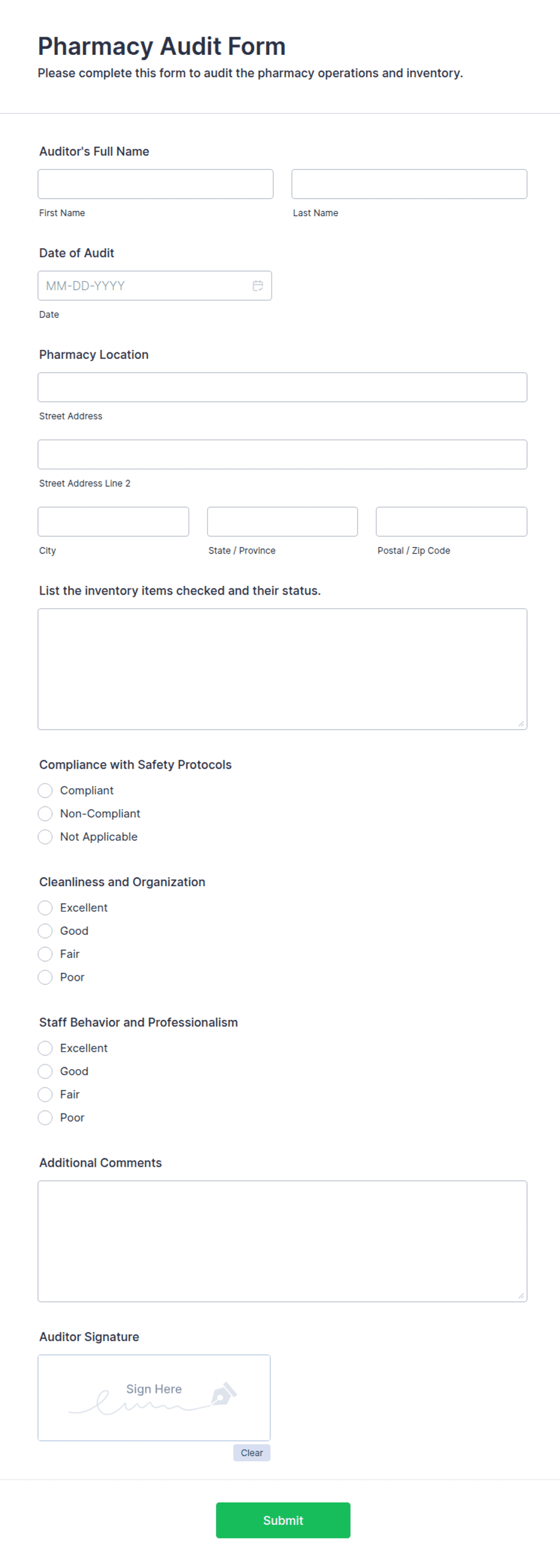 Medication Audit Form.pdf Pharmacy Audit Form Template | Jotform