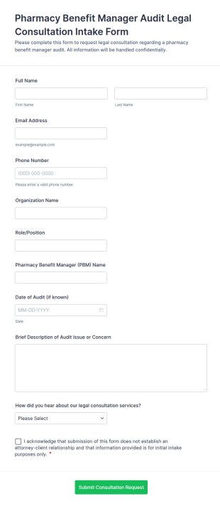 Pharmacy Benefit Manager Audit Legal Consultation Form Template