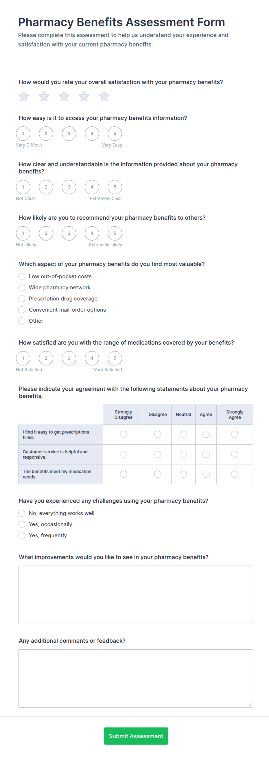 Pharmacy Benefits Assessment Form Template | Jotform
