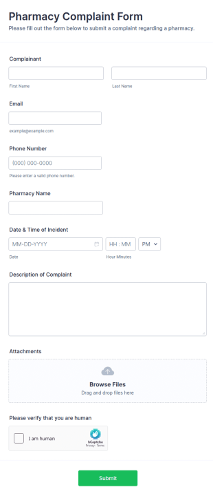 Pharmacy Complaint Form Template
