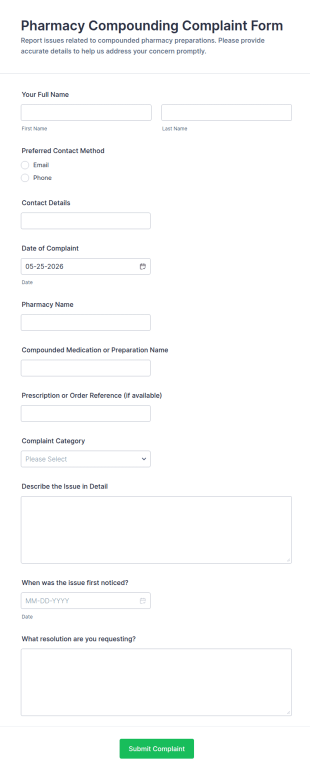 Pharmacy Compounding Complaint Form Template